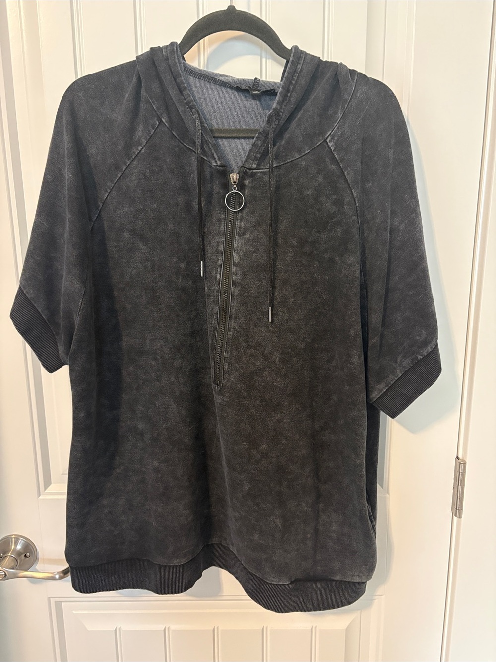 DG2 by Diane Gilman Washed Black Short-Sleeve Half Zip Hoodie
